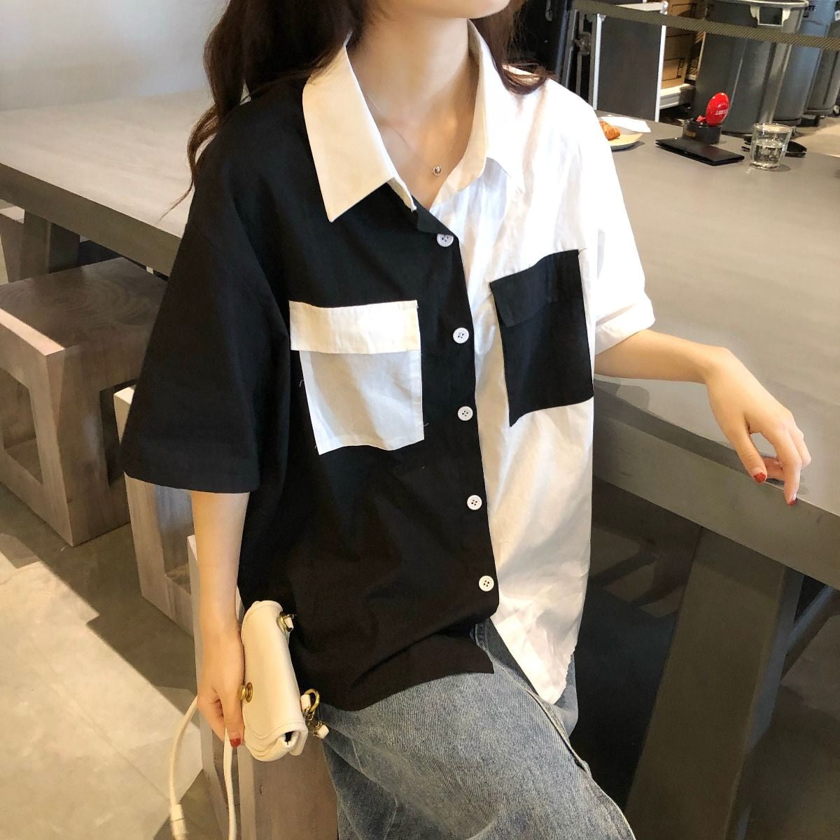 Half Sleeve Colors Short Sleeve Blouse Shirt