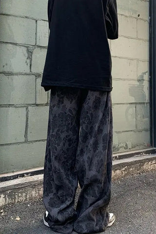 High Waist Flowers Pattern Corduroy Pants