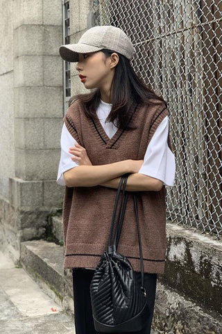 Simple Retro Colors Knitted Vest Sweater