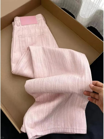 Loose Pink Striped Style Jeans Pants