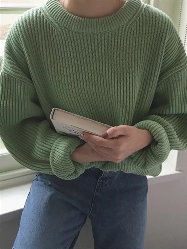 Langärmliger Vintage-Pullover mit O-Ausschnitt 