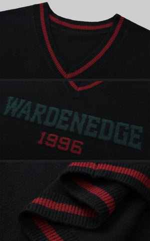 Oversized V-Neck Sweater with Retro Lettering