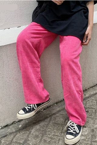 High Waist Pink Corduroy Loose Pants