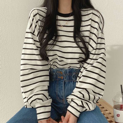 O-Neck Loose Striped Casual Sweatshirt