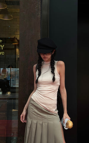 Asymmetrical vest with skirt & pleated skirt set