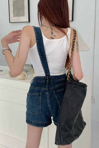 One Shoulder Asymmetrical Mini Denim Jumpsuit