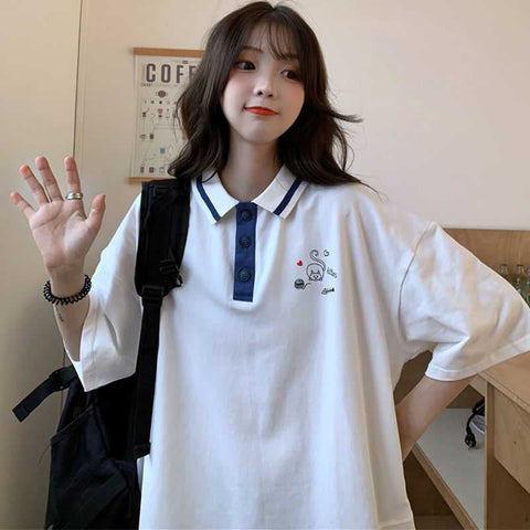 Cartoon Pocket Printed Turn Down Collar Shirts