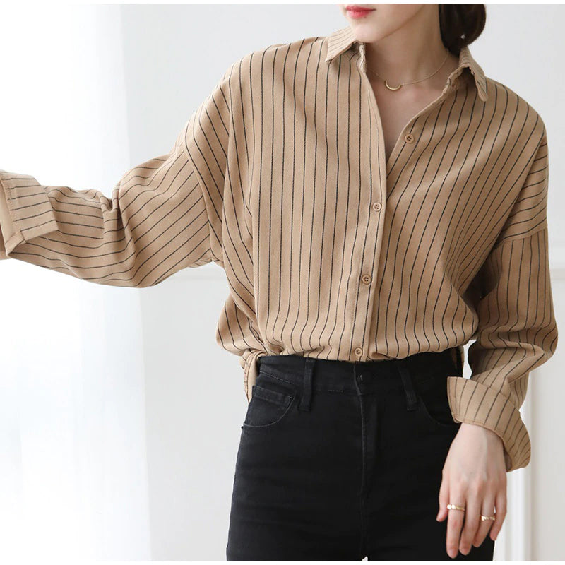 Trendy Loose Striped Office Blouse Shirt