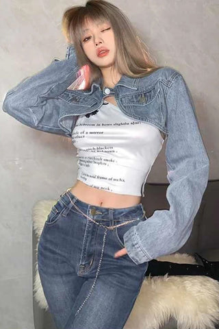 Long Sleeve Sexy Cropped Jeans Shirt