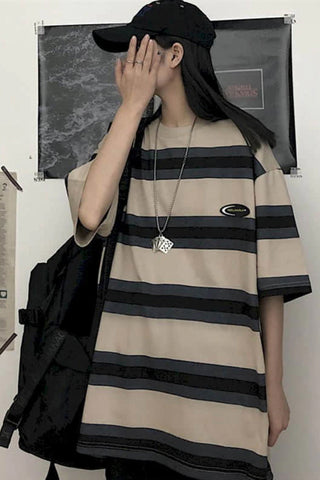 Loose Short Sleeve Striped Hip Hop Shirt