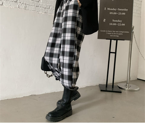 High Waist Checkered Plaid Joggers Sweatpants