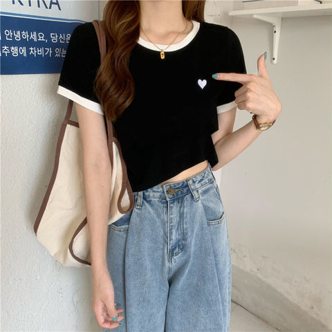 Love Pocket Embroidery Polo Ringer Shirt