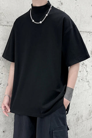 Short Sleeve Solid Hip Hop Men Turtleneck Shirts