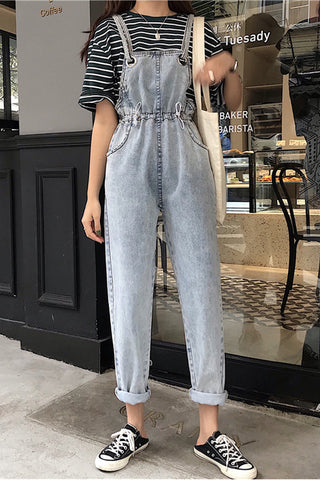 Knöchellanger, lässiger Jeans-Jumpsuit mit Taschen