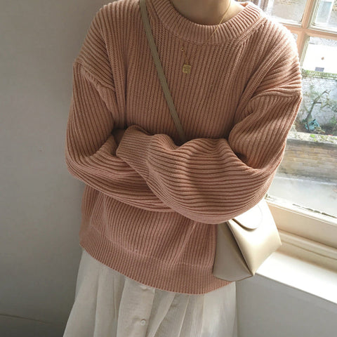 O-Neck Thick Vintage Loose Knitted Sweater
