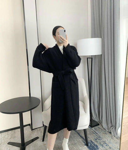 Loose Thick Belted Long Cardigan Coat