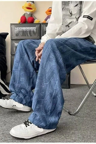 Loose Letter Pattern Corduroy Long Pants