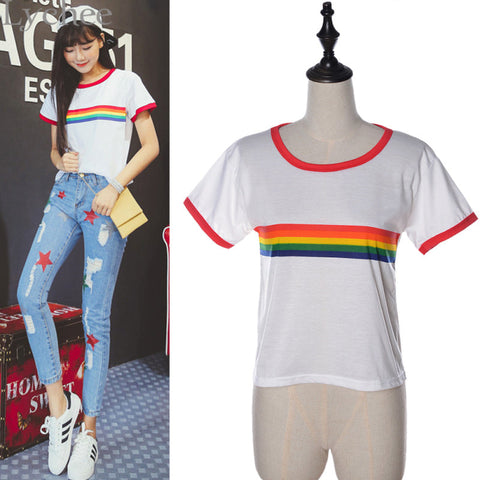 Ringershirt mit Regenbogenstreifen 