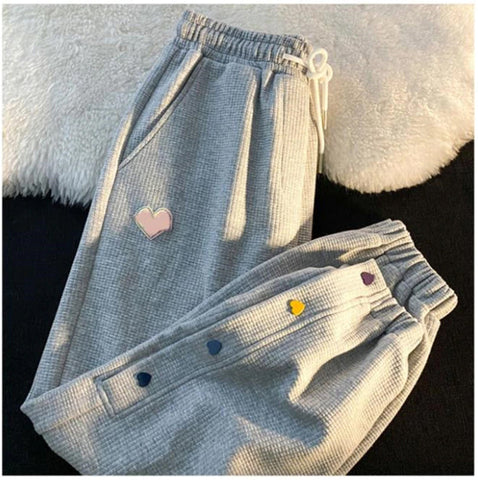 Colorful Heart Side Button Cute Jogging Sweatpants