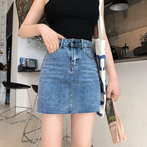 Blue And Black Mini Denim Skirt