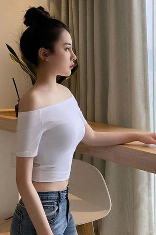 Sexy Skinny Slim-Shirts mit Schlitzausschnitt 