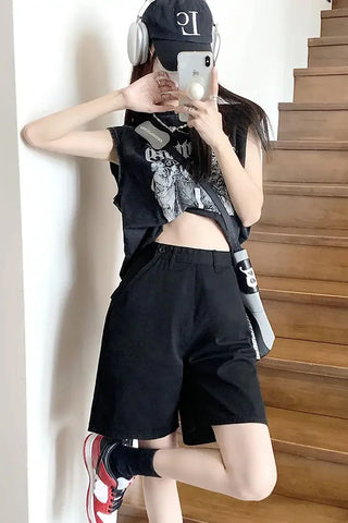 High Waist Basic Zipper Pockets Shorts