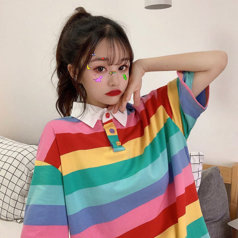 Cute Striped Rainbow Polo Shirt