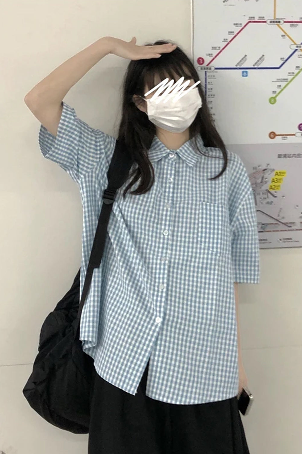 Short Sleeve Plaid Colors Blouse Shirt