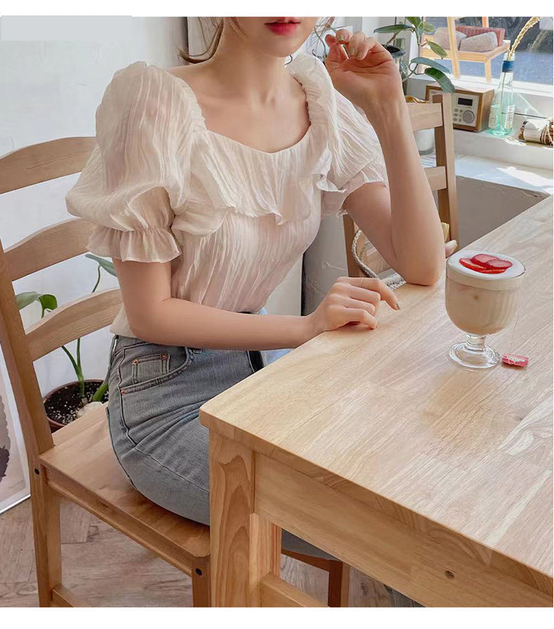 Flare Short Sleeve Ruffle Blouse Shirts