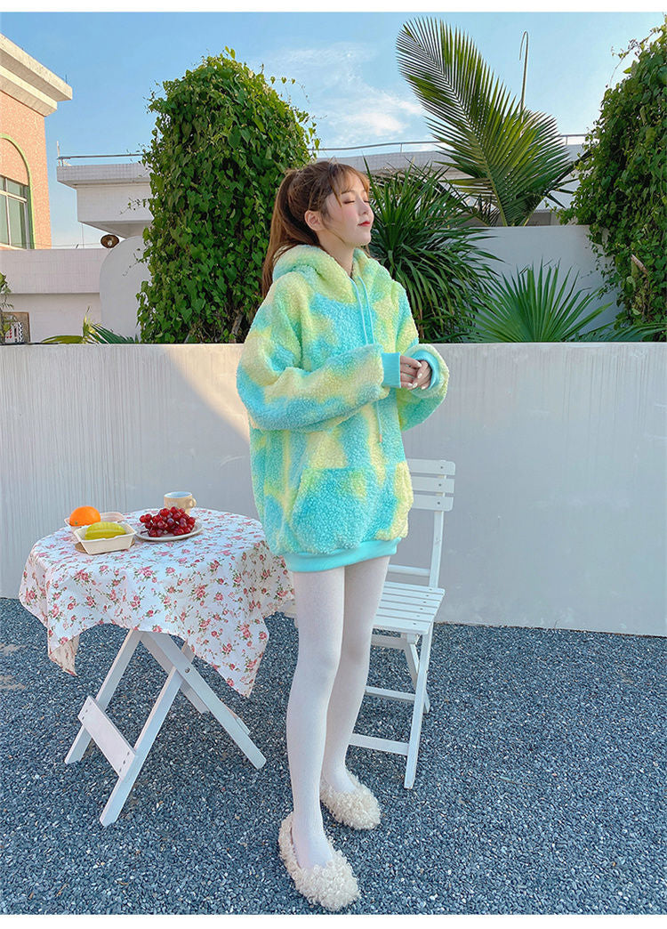 Tie Dye Oversize Fluffy Jacket