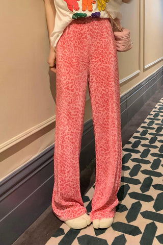 High Waist Pink Leopard Pattern Loose Pants