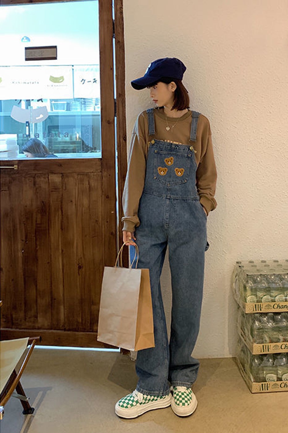 Bear Cartoon Embroidery Retro Denim Jumpsuits