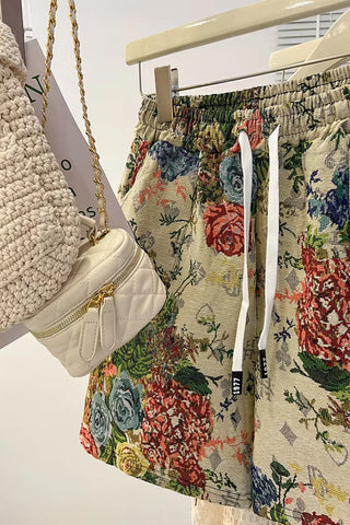 High Waist Floral Pattern Wide Leg Shorts