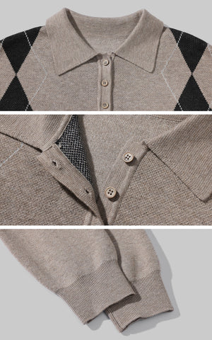 Argyle Knit Polo Sweater