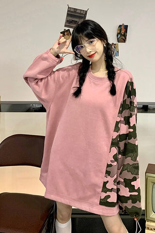 Loose Casual One Sleeve Camouflage Sweatshirt