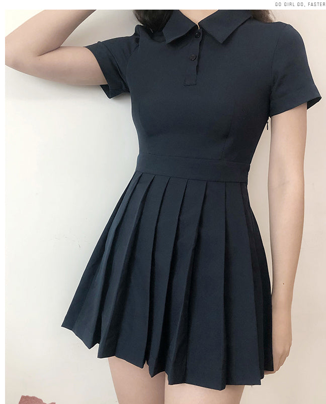 Polo Collar Pleated Slim Casual Dress