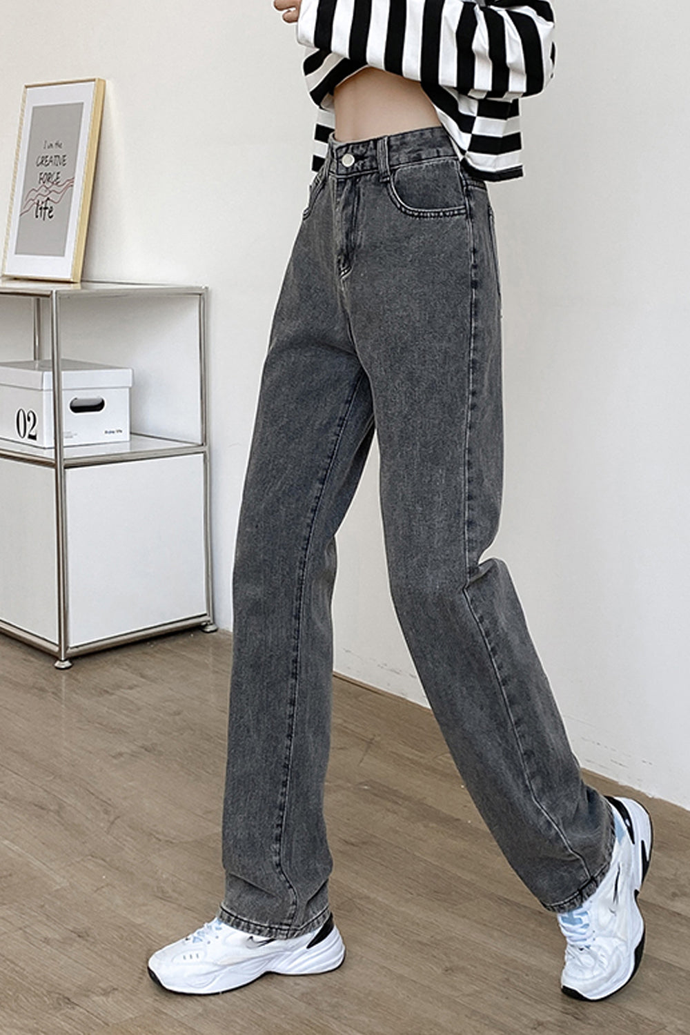 High Waist Vintage Grey Jeans Pants