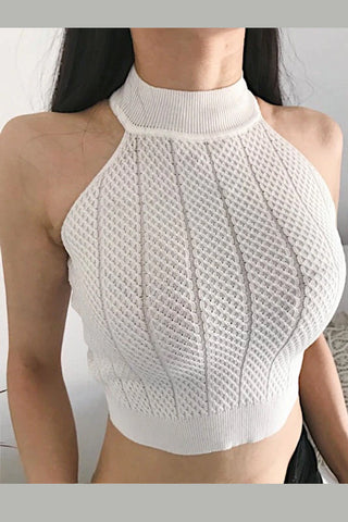 Tops cortos sexys con cuello alto y aberturas retro