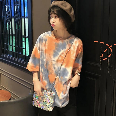 Rainbow Tie Dye Style Short Sleeve Loose Shirt