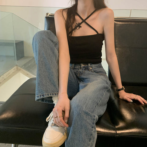 Sexy Halter Cross Slim Crop Tops