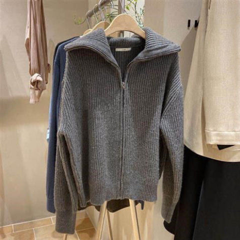 Solid Knitted Hooded Cardigan Sweater