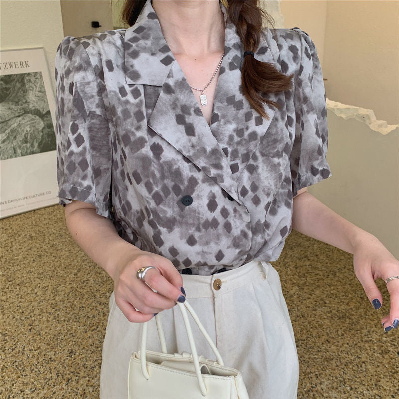 Loose Notched Style Collar Office Blouse Shirt