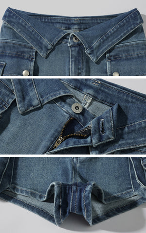 Collar-Waist Deconstructed Denim Shorts