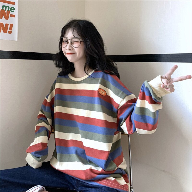 O-Neck Color Striped Thin Sweater