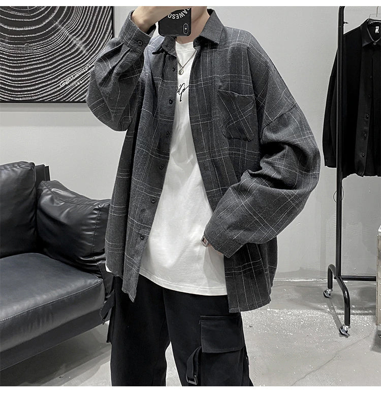 Long Sleeve Streetwear Plaid Shirt