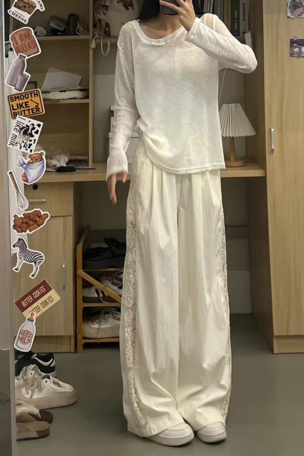 Loose Lace Patchwork Elastic Waist Pants