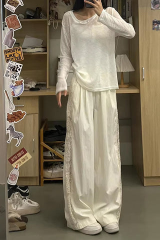Loose Lace Patchwork Elastic Waist Pants