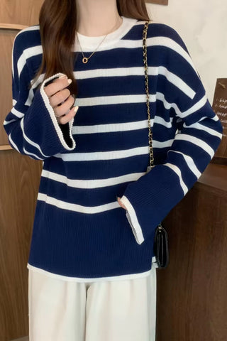 Retro Flare Sleeve Striped Knitted Sweater
