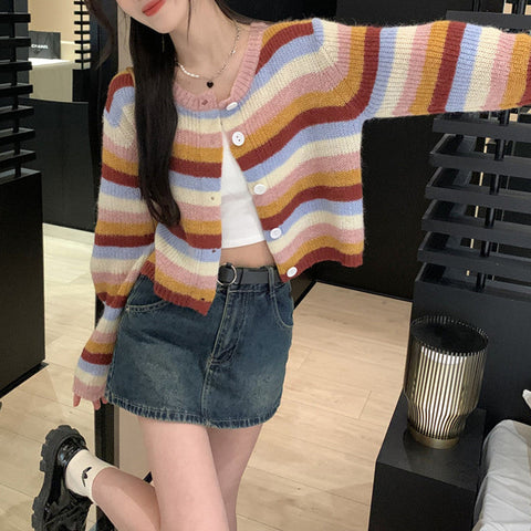 Long Sleeve Retro Striped Slim Sweater