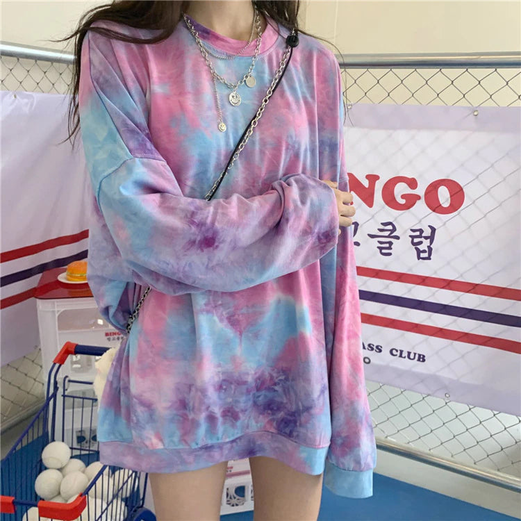 Loose Long Sleeve Tie Dye Gradient Shirt